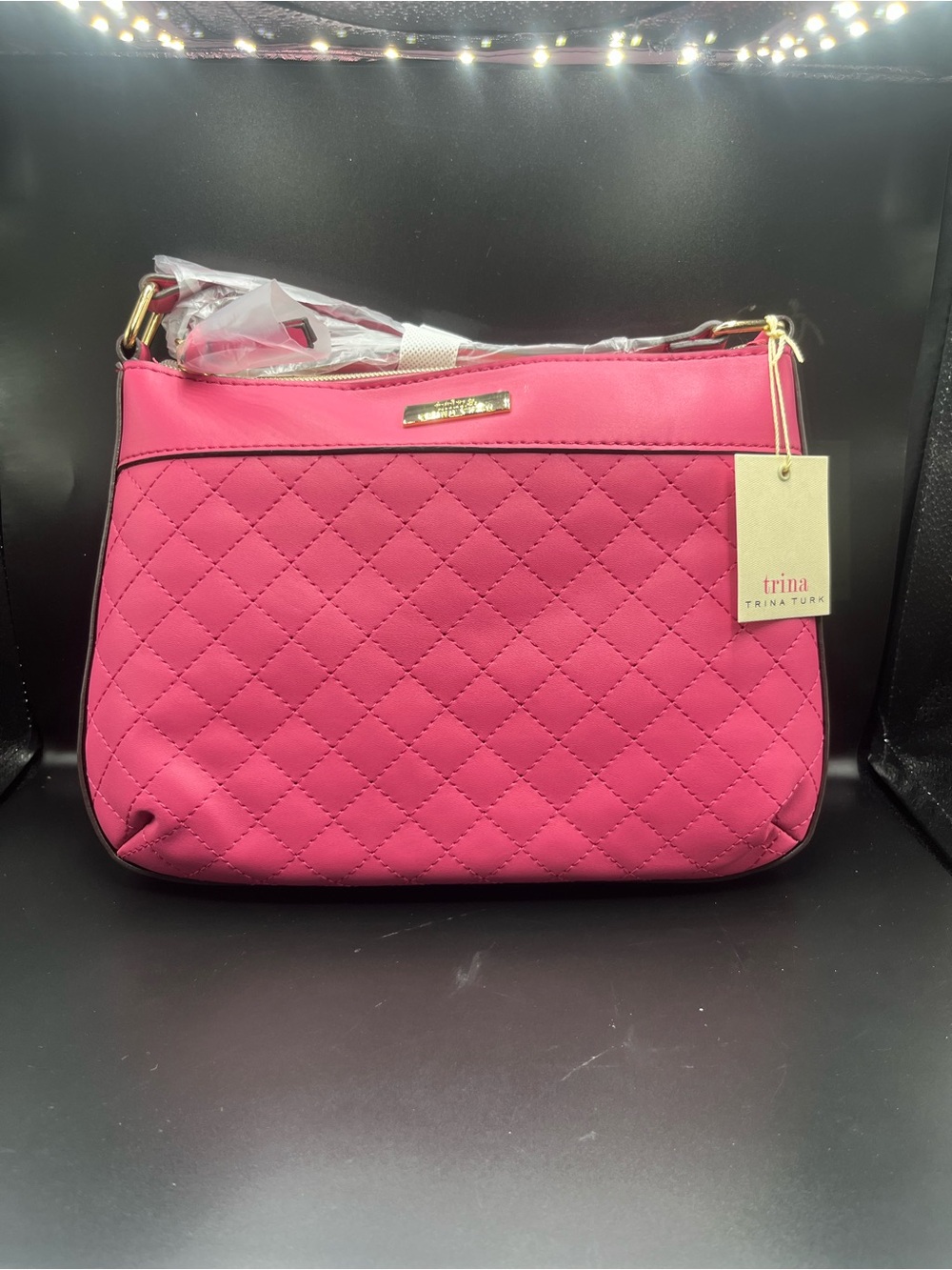 Trina Turk Quilted Crossbody Bag in Pink with Gold Hardware